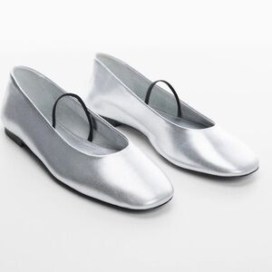 Mango (MNG) Silver Leather Women's Ballet Flats Size 38/7
